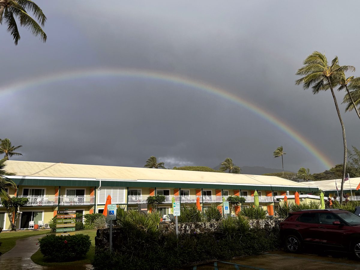 A rainbow over our hotel in Kapaʻa