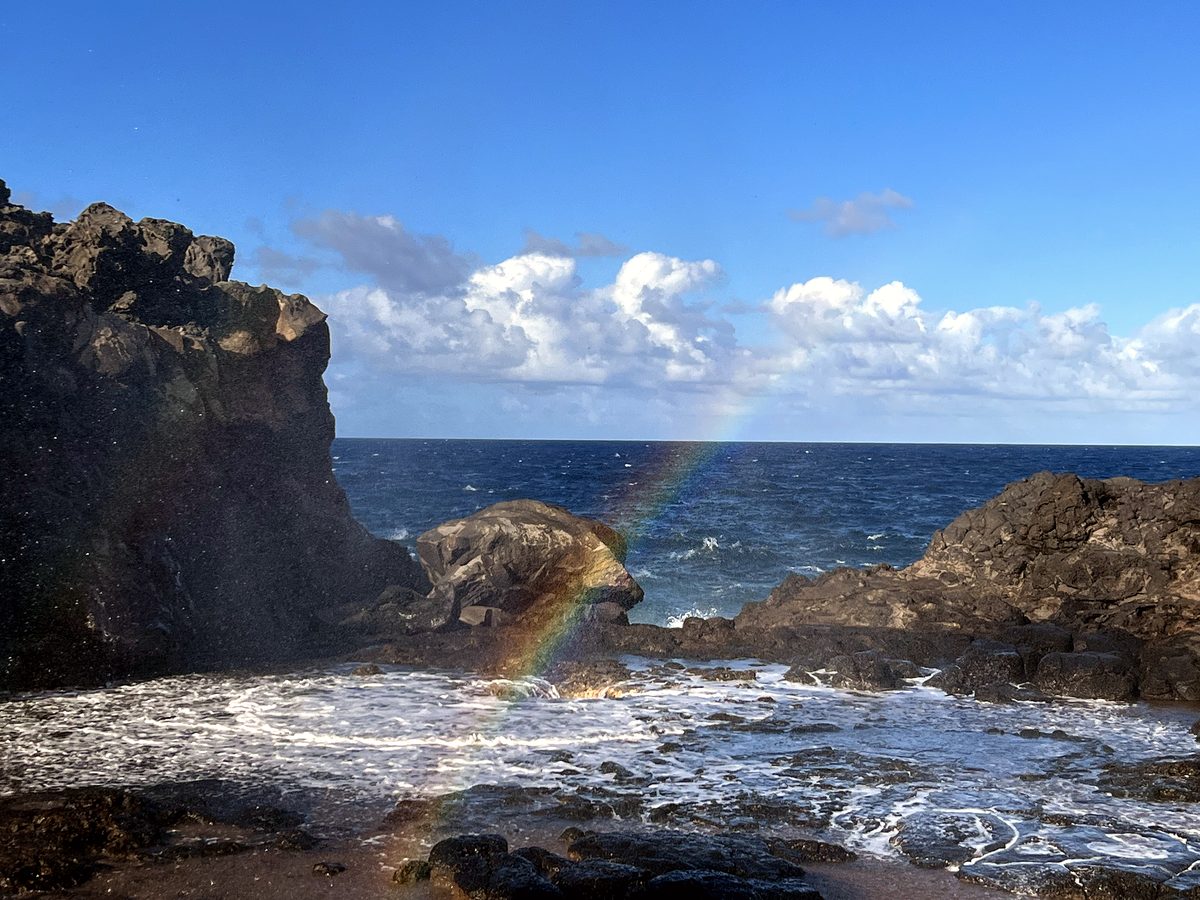 A rainbow in the mist of the blowhole