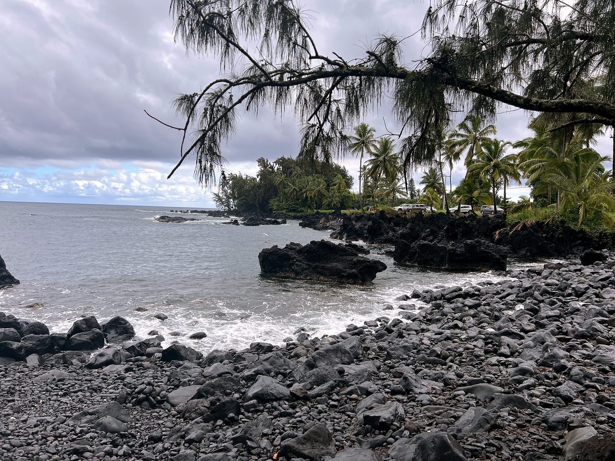 The Keʻanae Peninsula reaching into the surf