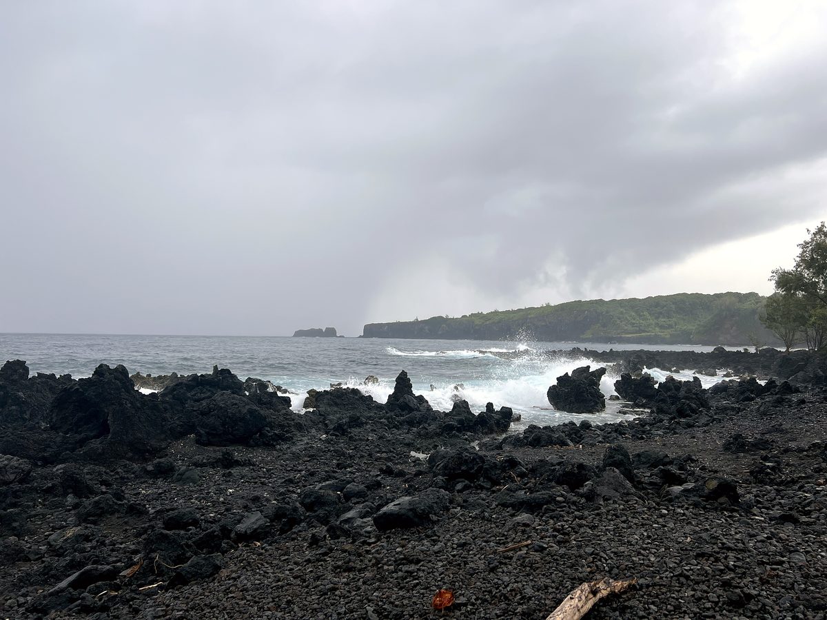 A sea arch on the black lava coast