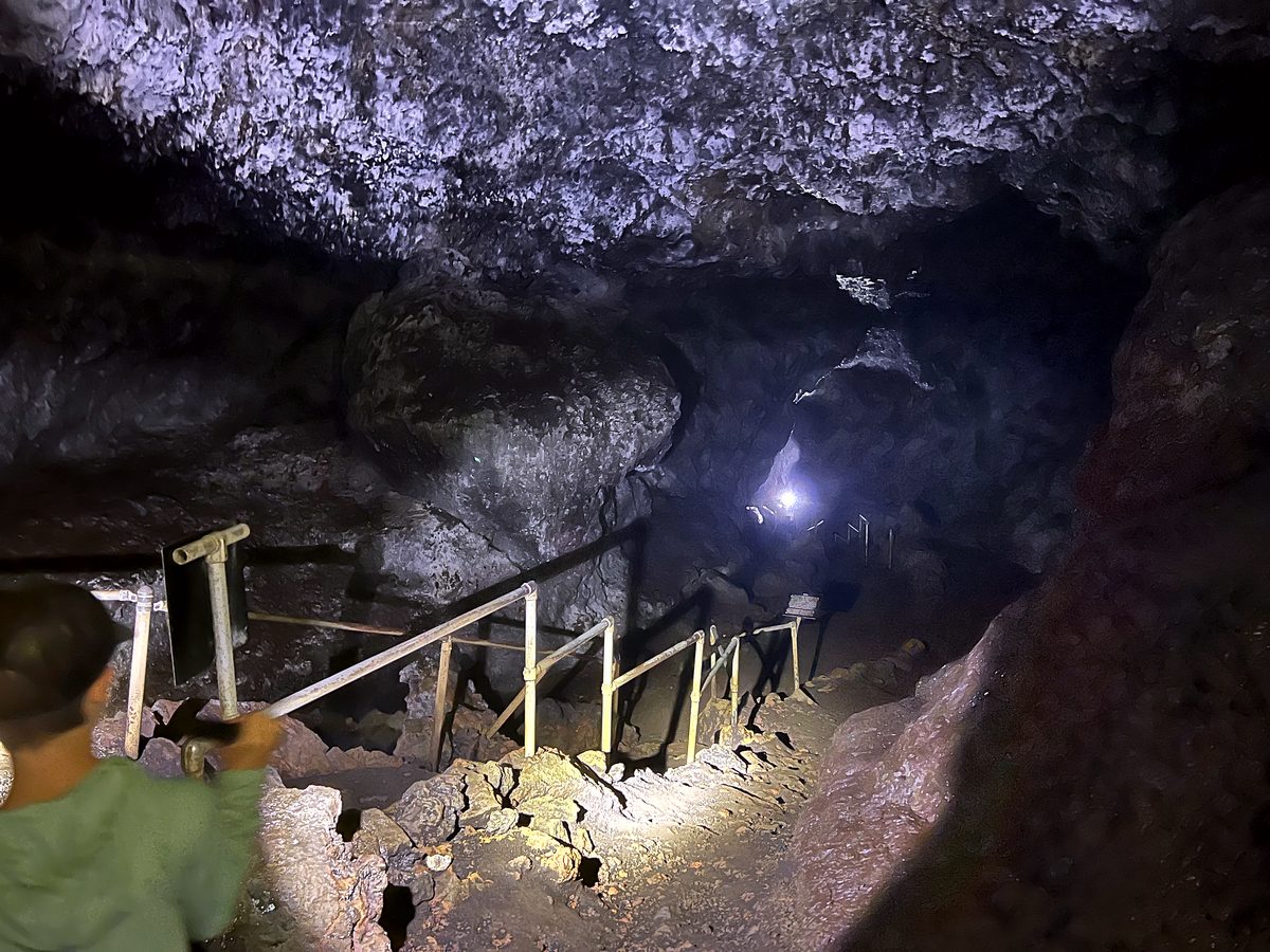 Stairs leading down into the lava tube