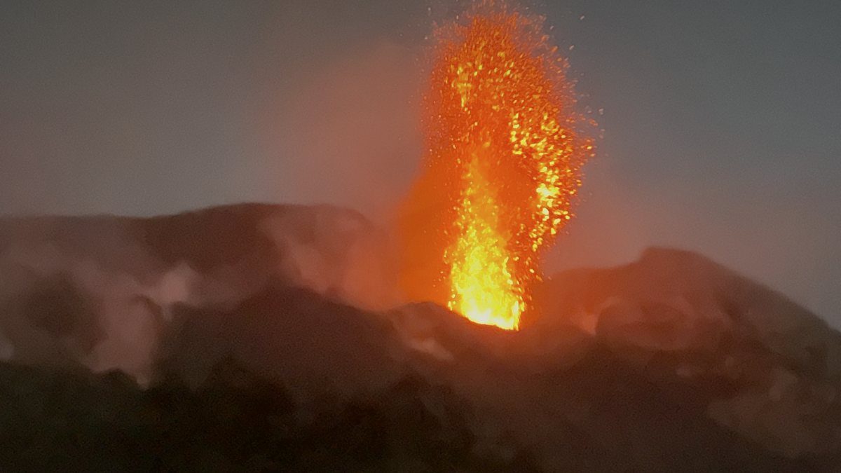 Stromboli erupting at night